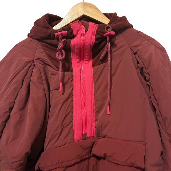 Free People In a Pillow Puffer Anorak Coat Size S Pink 1/2 Zip Insulated Hooded - Picture 3 of 8